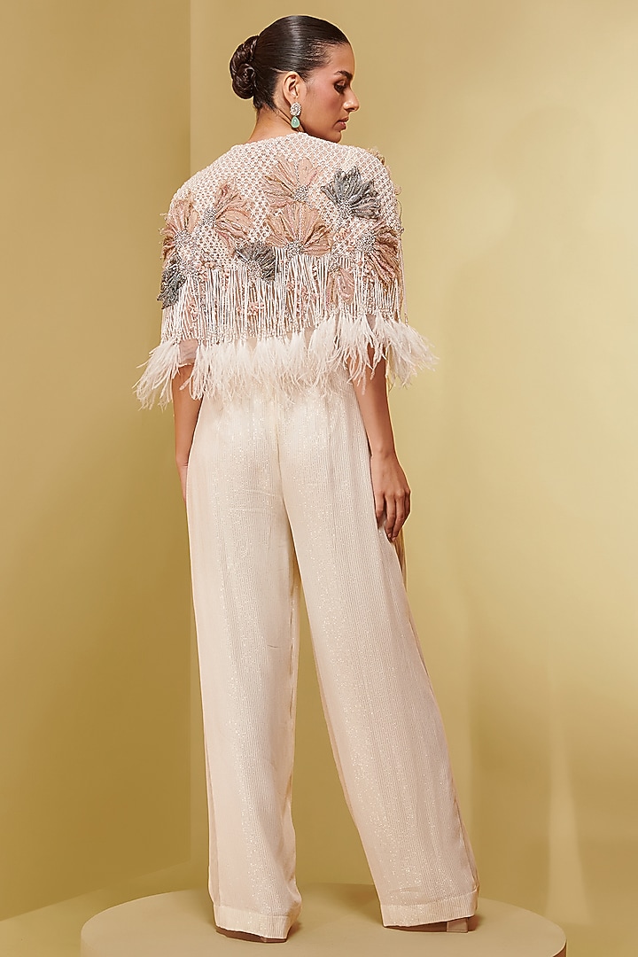 Blush Double Layered Tulle Floral Applique Embroidered Short Cape by Not So Serious By Pallavi Mohan at Pernia's Pop Up Shop