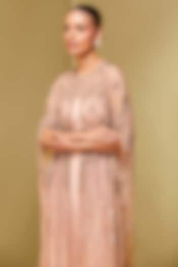 Old Rose Tulle Embroidered Draped Cape by Not So Serious By Pallavi Mohan at Pernia's Pop Up Shop