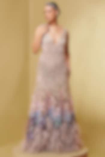 Ivory Viscose Crepe Embroidered Bridal Gown by Not So Serious By Pallavi Mohan at Pernia's Pop Up Shop