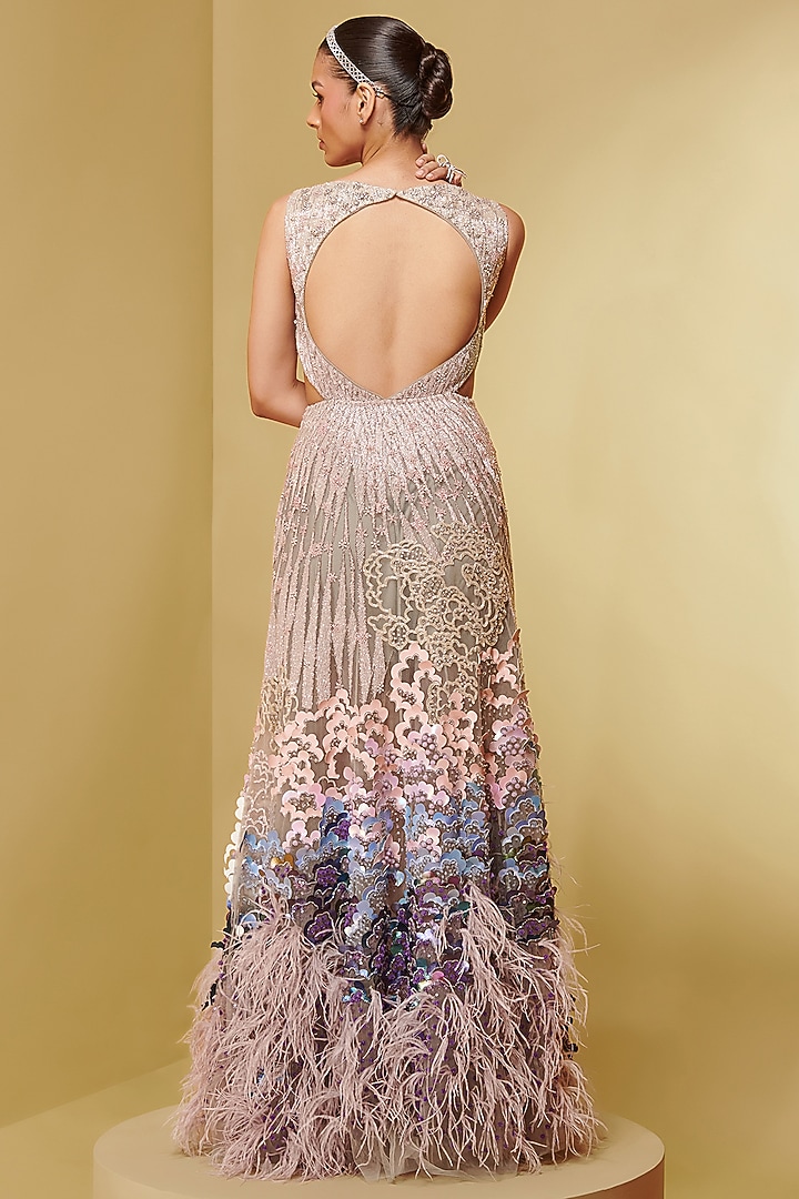 Ivory Viscose Crepe Embroidered Bridal Gown by Not So Serious By Pallavi Mohan at Pernia's Pop Up Shop