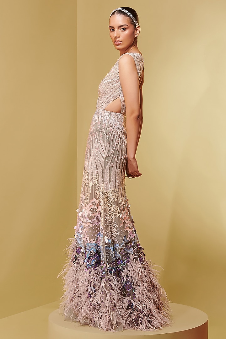 Ivory Viscose Crepe Embroidered Bridal Gown by Not So Serious By Pallavi Mohan at Pernia's Pop Up Shop