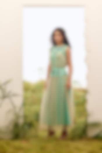 Spearmint Tulle Embroidered Party Wear Dress by Not So Serious By Pallavi Mohan at Pernia's Pop Up Shop