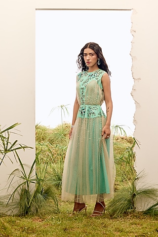 Spearmint Tulle Embroidered Dress by Not So Serious By Pallavi Mohan
