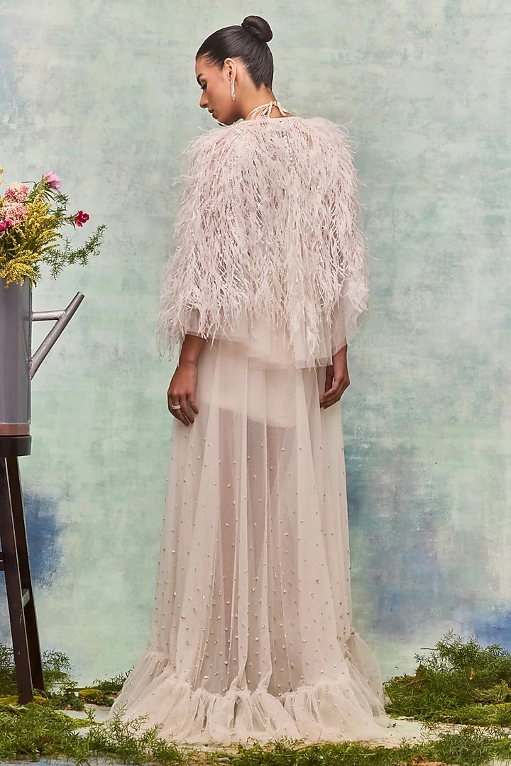 Ivory Tulle & Silk Crepe Wrap Skirt by Not So Serious By Pallavi Mohan at Pernia's Pop Up Shop
