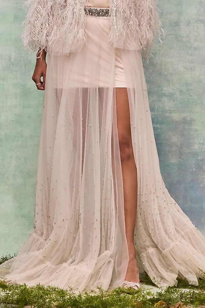 Ivory Tulle & Silk Crepe Wrap Skirt by Not So Serious By Pallavi Mohan at Pernia's Pop Up Shop