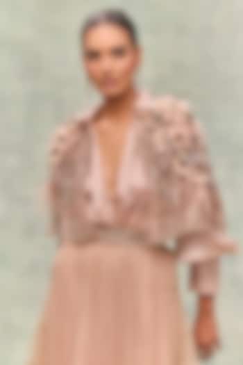 Blush Tulle Floral Motif Embroidered Cape by Not So Serious By Pallavi Mohan at Pernia's Pop Up Shop