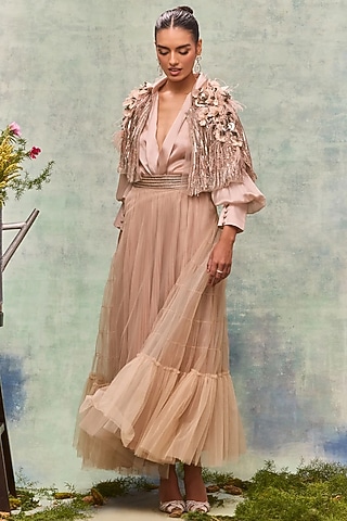 Blush Organza Bodysuit by Not So Serious By Pallavi Mohan