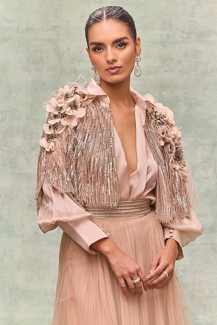 Blush Organza Bodysuit by Not So Serious By Pallavi Mohan at Pernia's Pop Up Shop