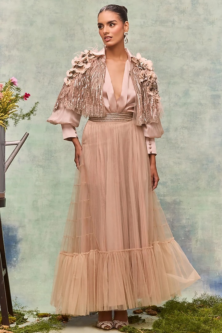 Blush Tulle Tiered Layered Skirt by Not So Serious By Pallavi Mohan at Pernia's Pop Up Shop