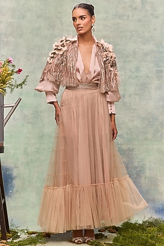 Blush Tulle Tiered Layered Skirt by Not So Serious By Pallavi Mohan