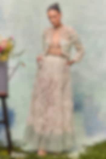 Mint Silk Chiffon Embroidered Jacket by Not So Serious By Pallavi Mohan at Pernia's Pop Up Shop
