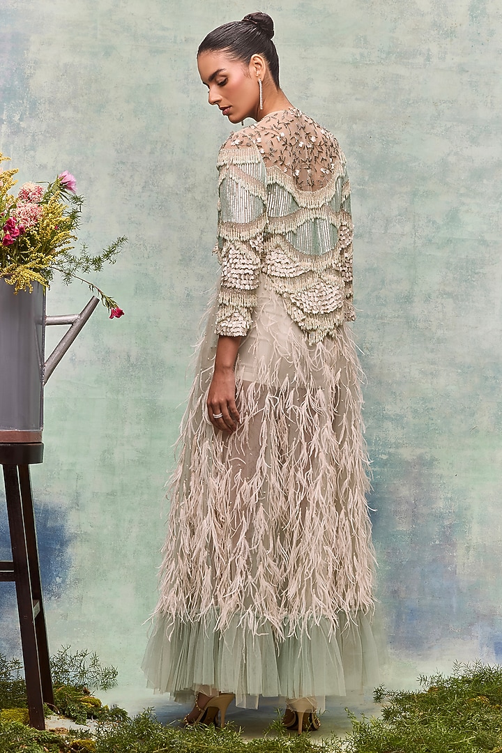Mint Tulle Pearl Embellished Wrap Skirt by Not So Serious By Pallavi Mohan at Pernia's Pop Up Shop