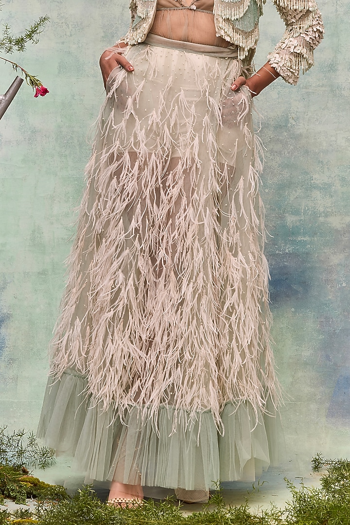 Mint Tulle Pearl Embellished Wrap Skirt by Not So Serious By Pallavi Mohan at Pernia's Pop Up Shop