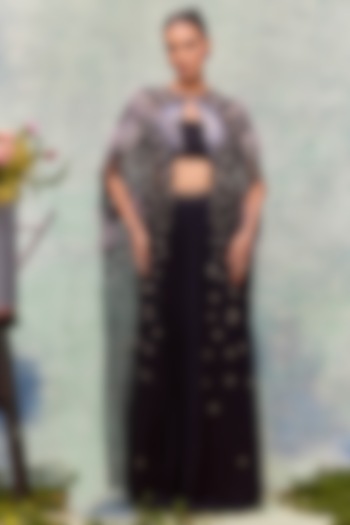 Navy Viscose Pleated Skirt by Not So Serious By Pallavi Mohan at Pernia's Pop Up Shop