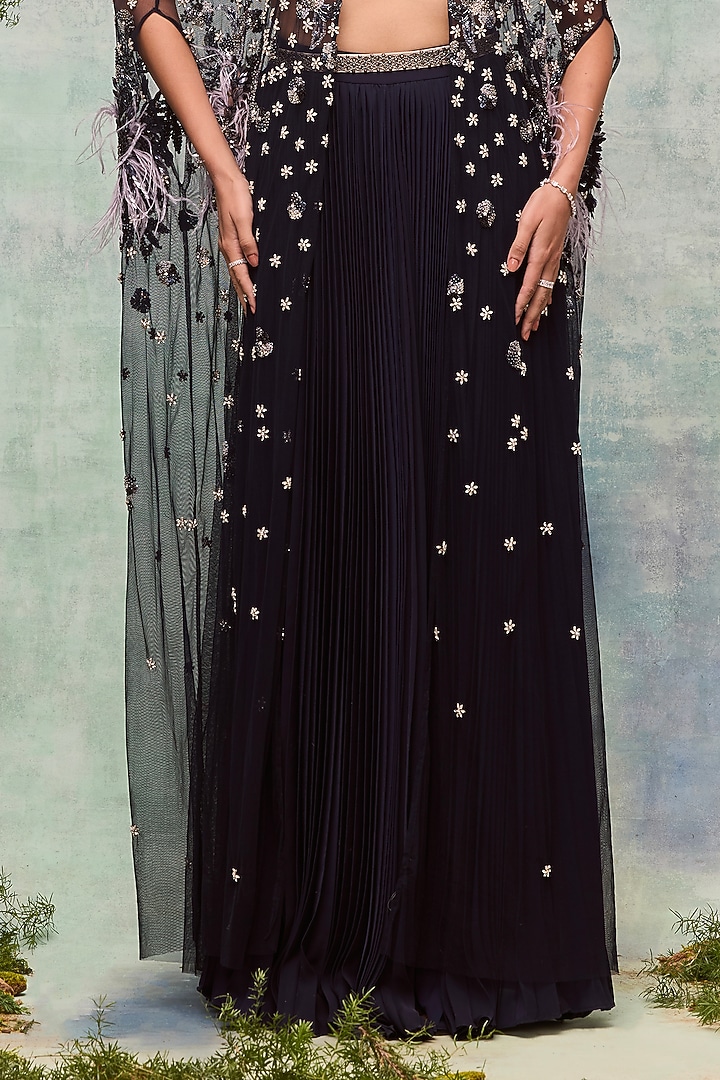 Navy Viscose Pleated Skirt by Not So Serious By Pallavi Mohan at Pernia's Pop Up Shop
