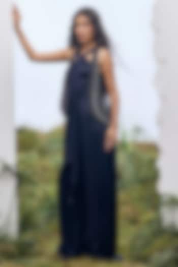 Navy Silk Crepe Jumpsuit by Not So Serious By Pallavi Mohan at Pernia's Pop Up Shop
