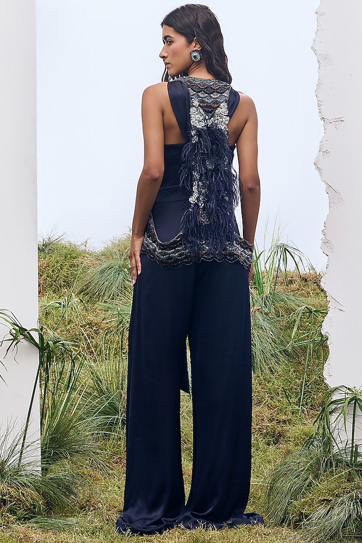 Navy Silk Crepe Jumpsuit by Not So Serious By Pallavi Mohan at Pernia's Pop Up Shop