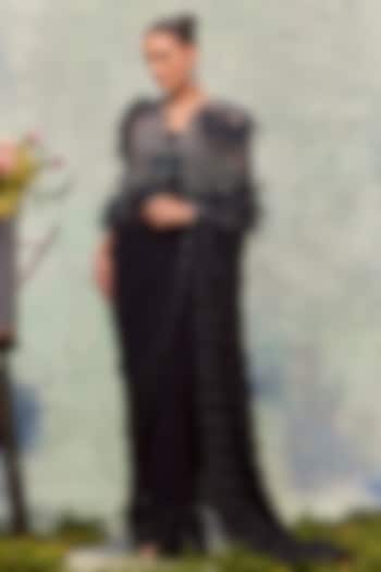Navy Tulle Embroidered Cape by Not So Serious By Pallavi Mohan at Pernia's Pop Up Shop