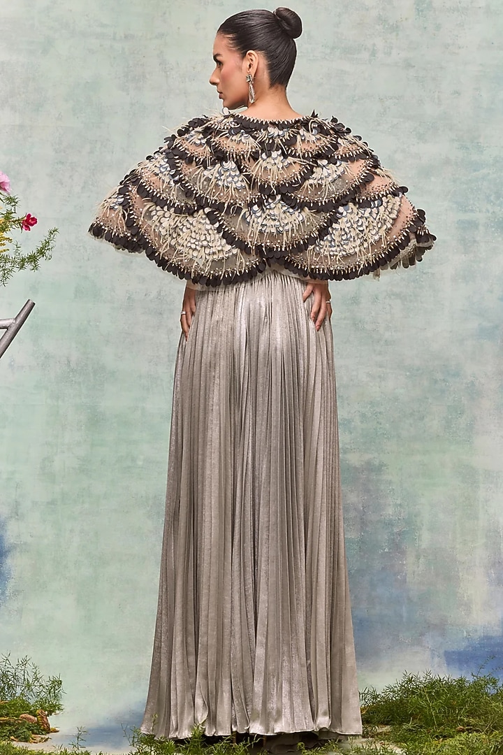 Mint Tulle Floral Embroidered Cape by Not So Serious By Pallavi Mohan at Pernia's Pop Up Shop