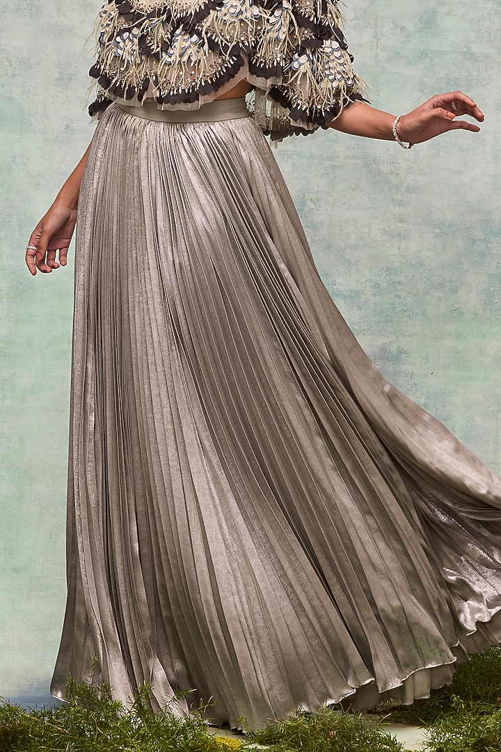 Mint Lurex Crepe Pleated Skirt by Not So Serious By Pallavi Mohan at Pernia's Pop Up Shop