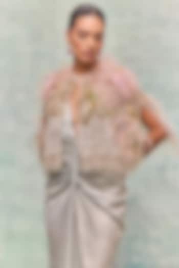 Ivory Tulle Applique Embroidered Cape by Not So Serious By Pallavi Mohan at Pernia's Pop Up Shop