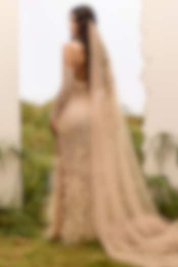 Blush Mesh Bead Hand Embroidered Maxi Party Wear Dress by Not So Serious By Pallavi Mohan at Pernia's Pop Up Shop