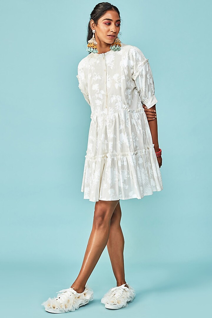 Ivory Printed Mini Dress by Not So Serious by Pallavi Mohan