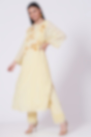 Light Yellow Embroidered Kurta by NSS Pret by Pallavi Mohan