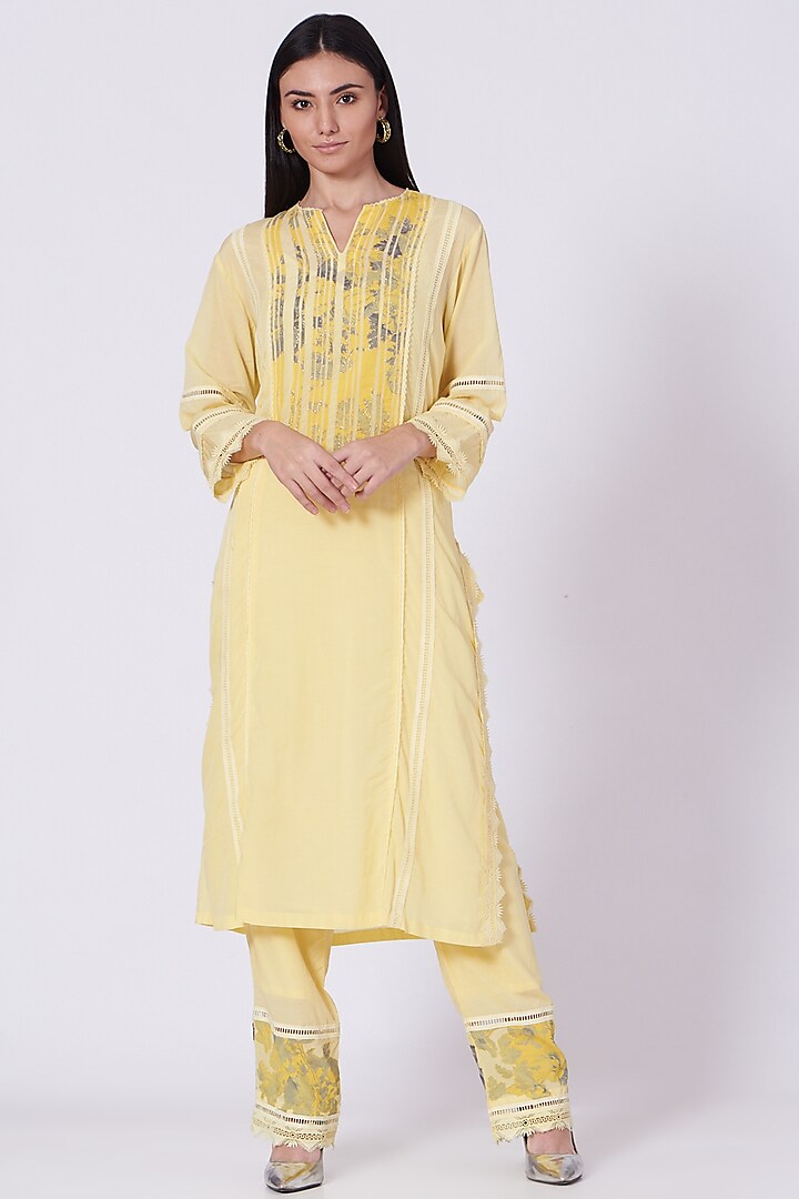 Yellow Embroidered Kurta by NSS Pret by Pallavi Mohan