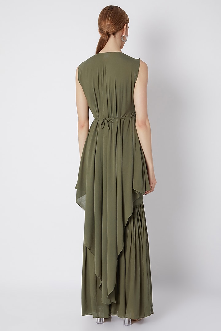 Olive Green Embroidered Party Wear Sharara Set by Naina Seth at Pernia's Pop Up Shop