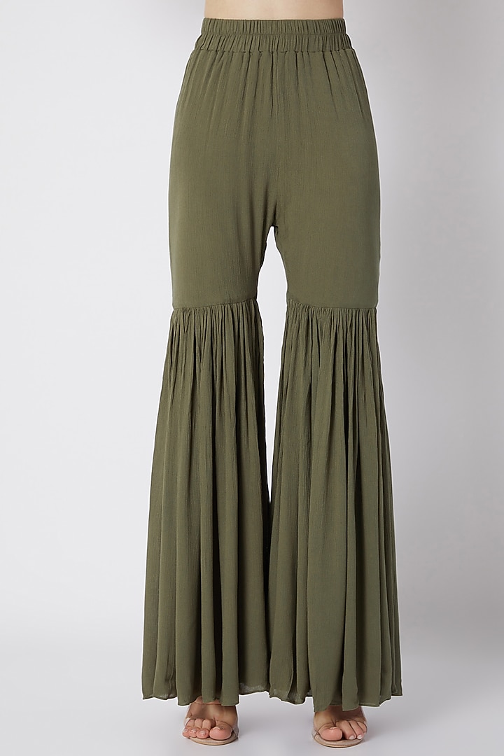 Olive Green Embroidered Party Wear Sharara Set by Naina Seth at Pernia's Pop Up Shop