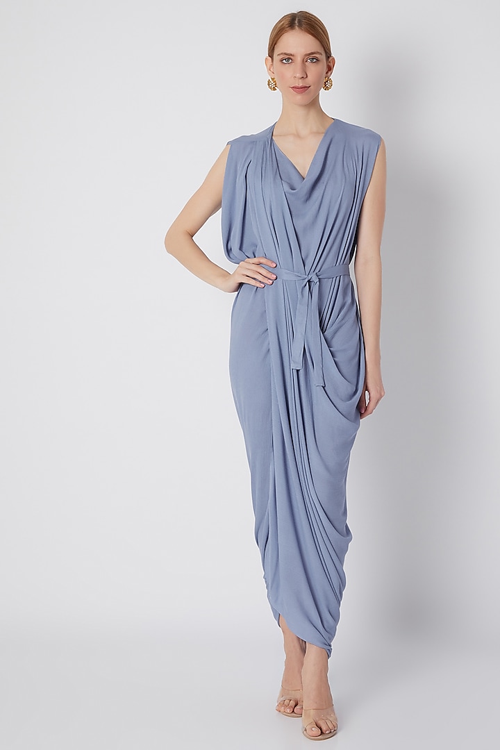 Greyish Blue Overlap Dress by Naina Seth