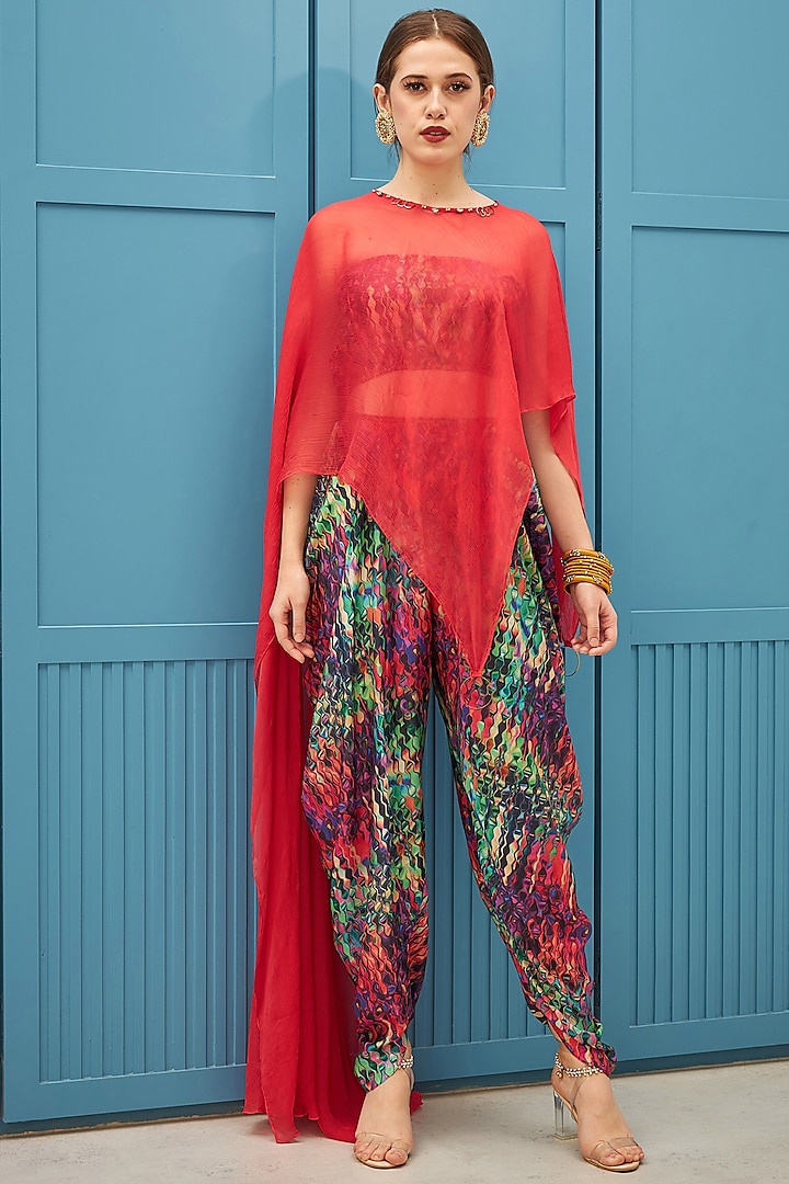 Multi-Colored Printed Cowl Pant Set by Naina Seth