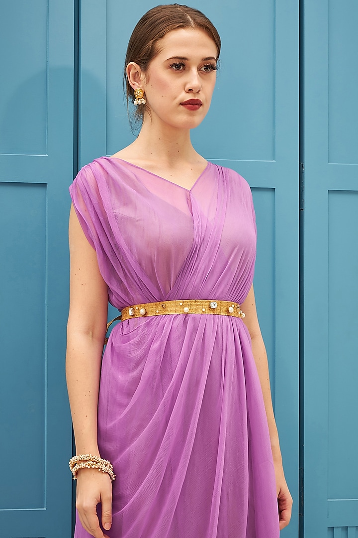 Lilac Chiffon Asymmetrical Draped Gown by Naina Seth at Pernia's Pop Up  Shop 2026