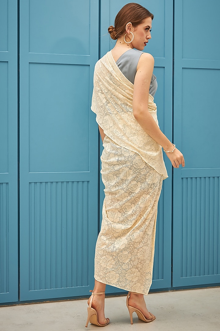 Grey & Off-White Printed Draped Summer Dress by Naina Seth at Pernia's Pop Up Shop