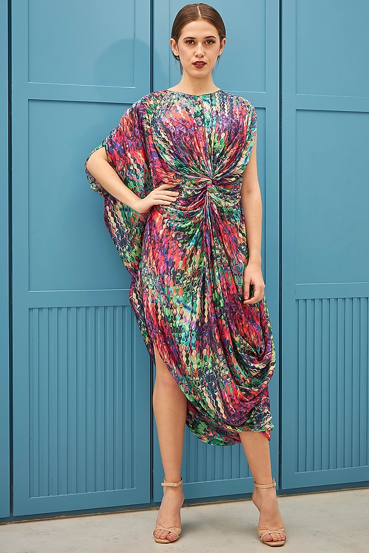 Multi-Colored Printed Draped Dress by Naina Seth