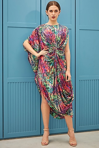 Multi-Colored Printed Draped Dress by Naina Seth