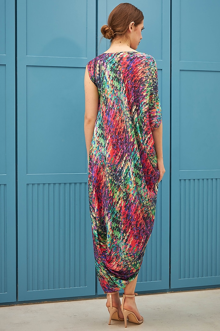 Multi-Colored Printed Draped Summer Dress by Naina Seth at Pernia's Pop Up Shop