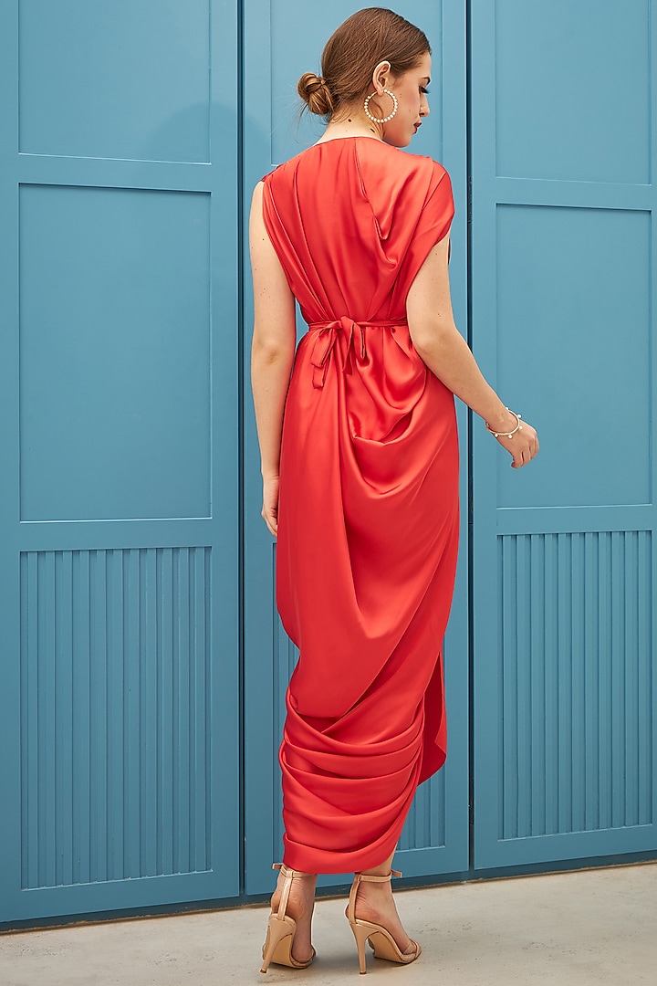 Burnt Orange Overlapped Draped Summer Dress by Naina Seth at Pernia's Pop Up Shop