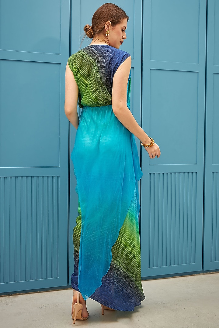 Multi-Colored Digital Printed Draped Summer Dress by Naina Seth at Pernia's Pop Up Shop