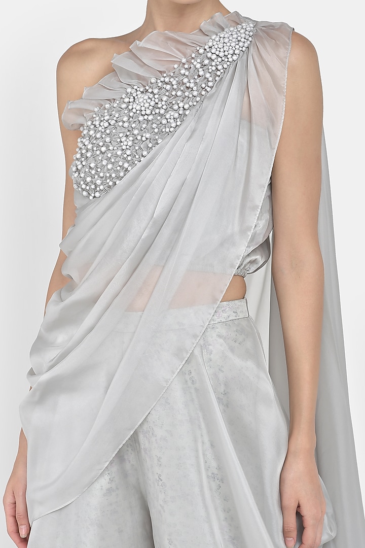 Grey Embroidered Pant Set by Naina Seth at Pernia's Pop Up Shop