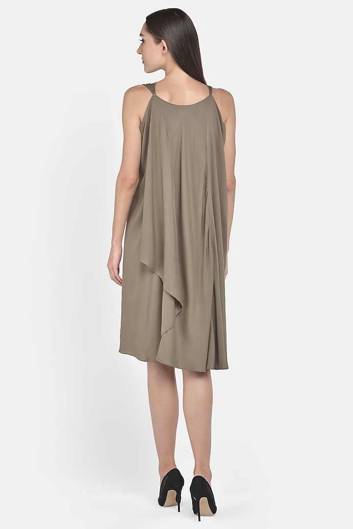 Olive Green Embroidered Draped Summer Dress by Naina Seth at Pernia's Pop Up Shop