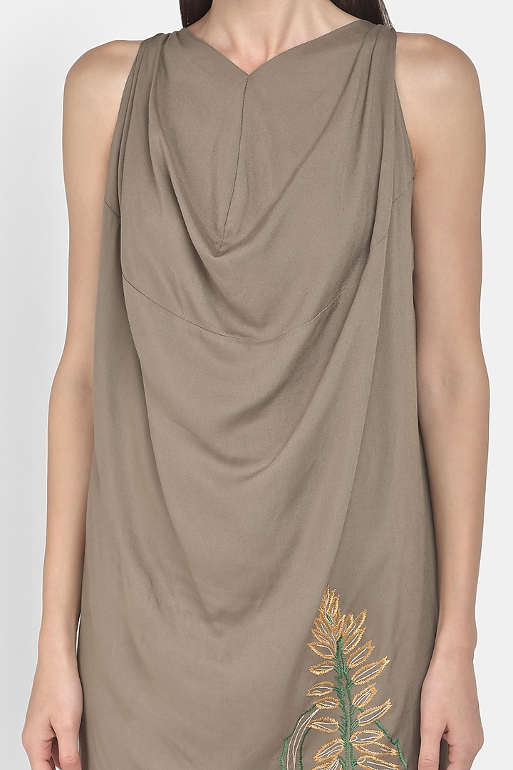 Olive Green Embroidered Draped Summer Dress by Naina Seth at Pernia's Pop Up Shop