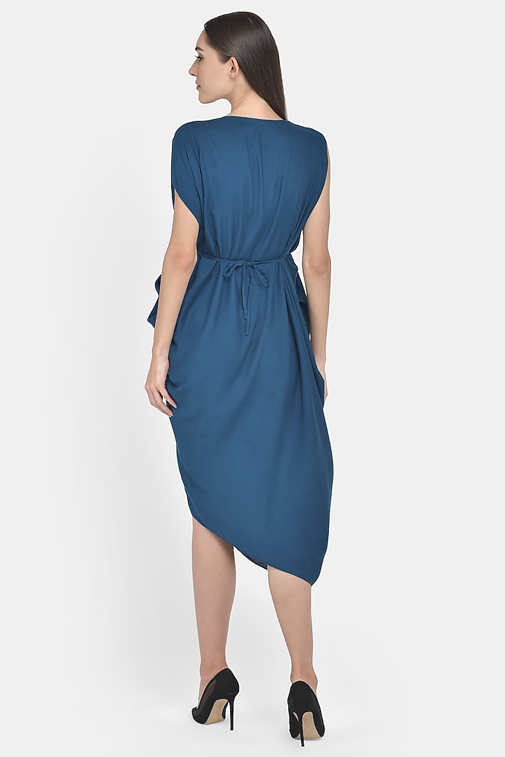 Teal Embroidered Draped Summer Dress by Naina Seth at Pernia's Pop Up Shop