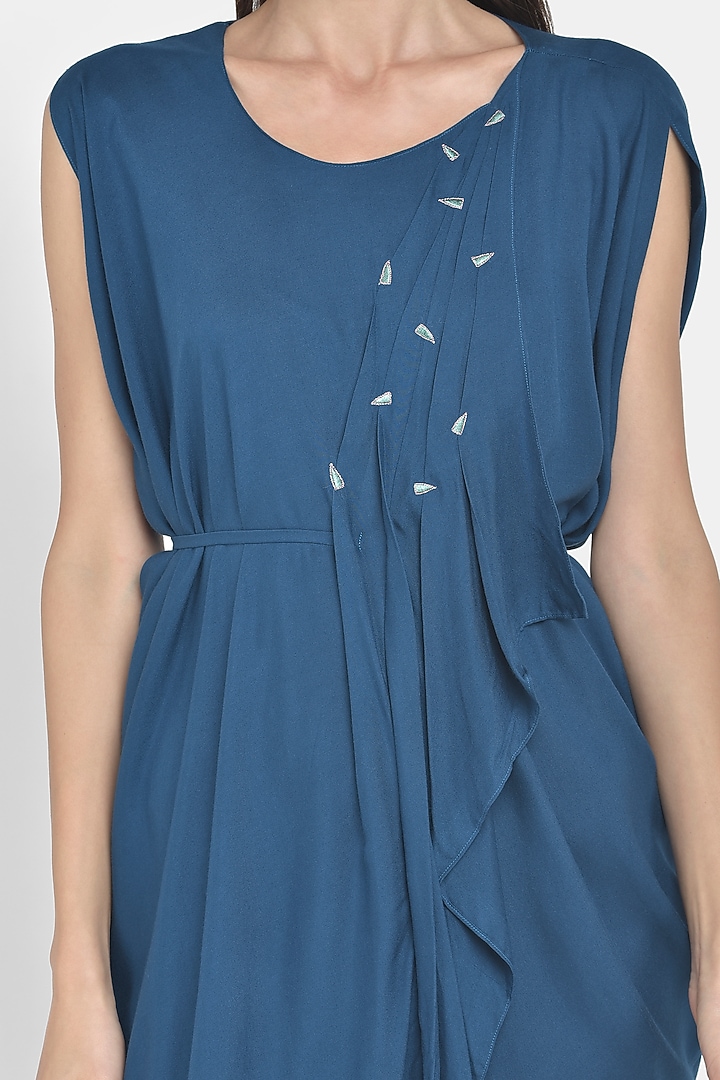 Teal Embroidered Draped Summer Dress by Naina Seth at Pernia's Pop Up Shop