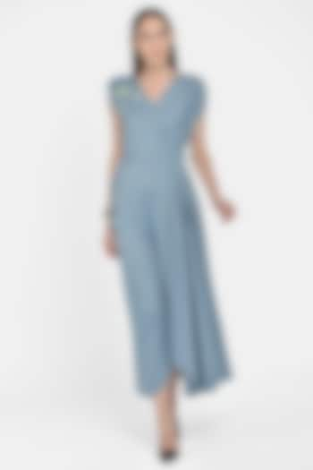 Powder Blue Embroidered Draped Jumpsuit by Naina Seth at Pernia's Pop Up Shop