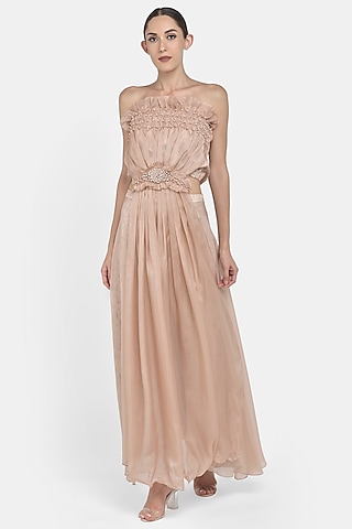 Peach Flared & Draped Pant Set by Naina Seth