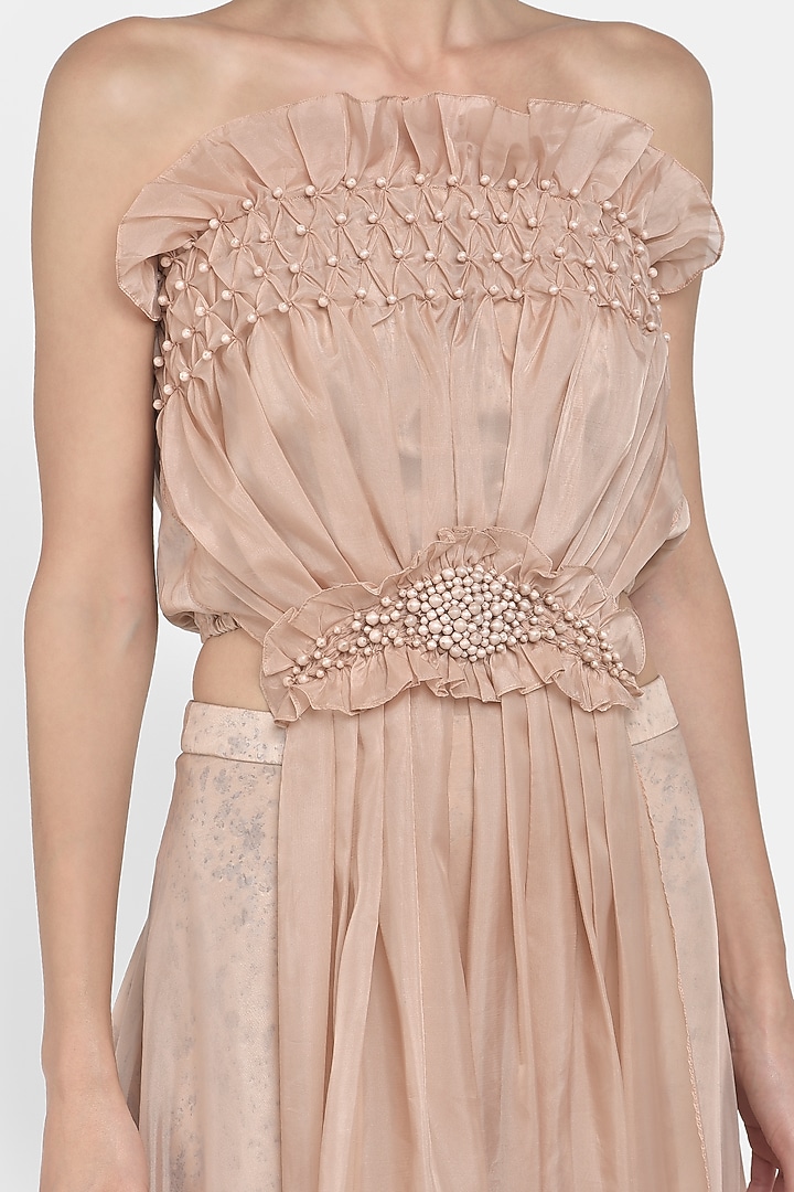 Peach Flared & Draped Pant Set by Naina Seth at Pernia's Pop Up Shop
