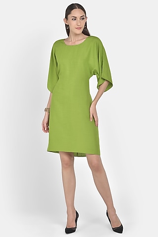 Green Shift Dress With Cut-Out Back by Naina Seth