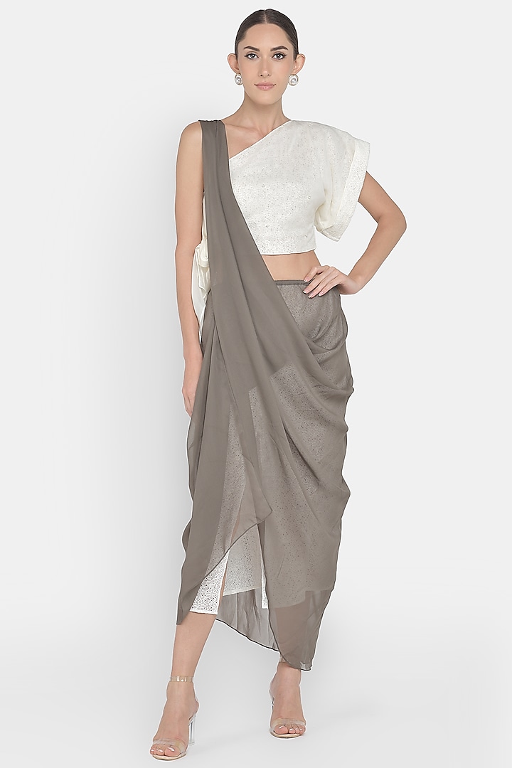 White Embellished Skirt Set by Naina Seth